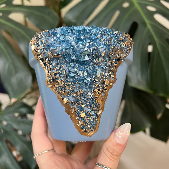 Light Blue Geode Handpainted Planter Pot - 6”