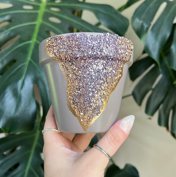 Lavender Geode Handpainted Planter Pot - 6”