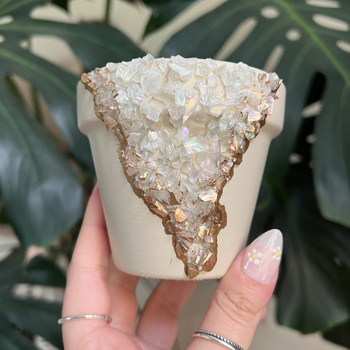 Ivory Geode Handpainted Planter Pot - 4”