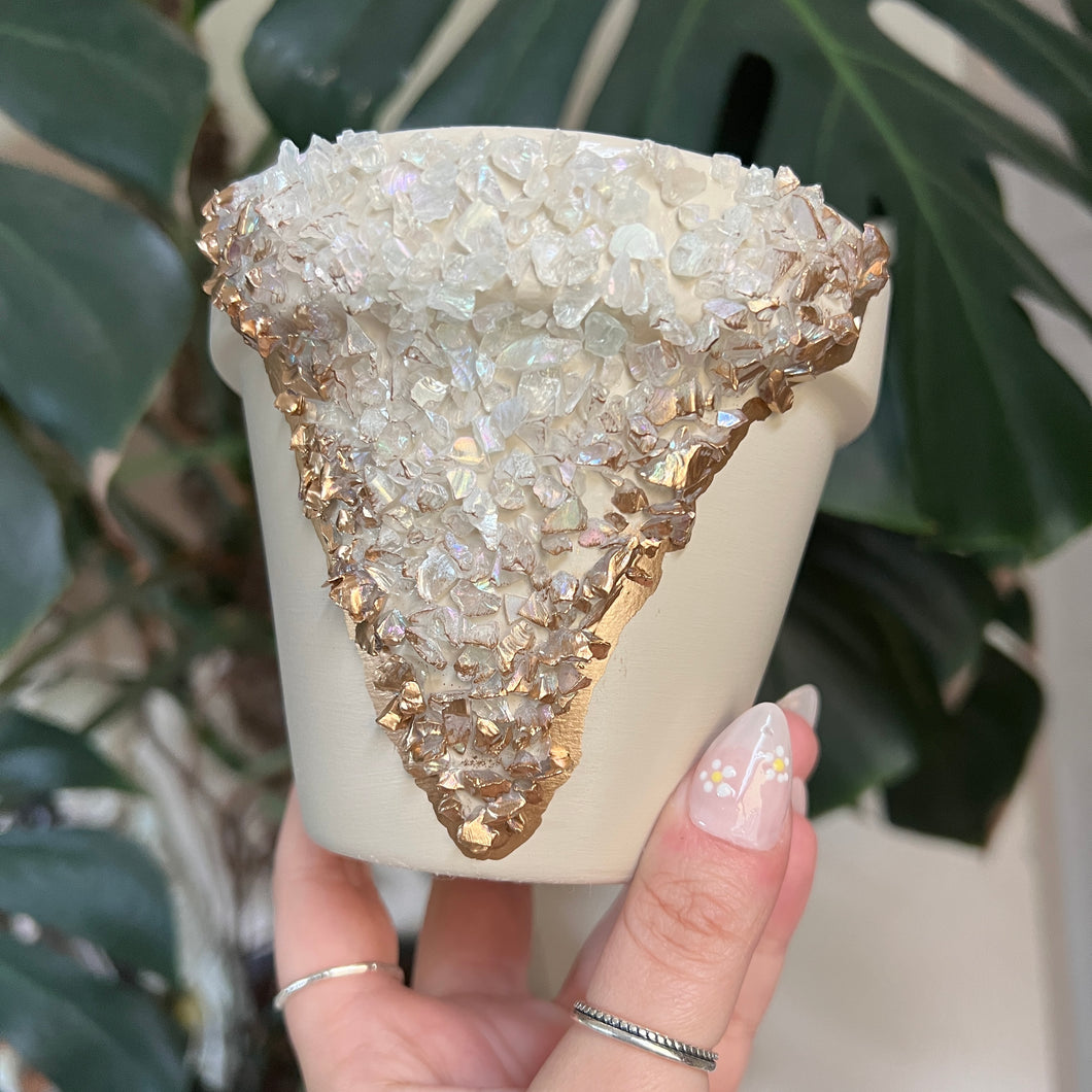 Ivory Geode Handpainted Planter Pot - 6”