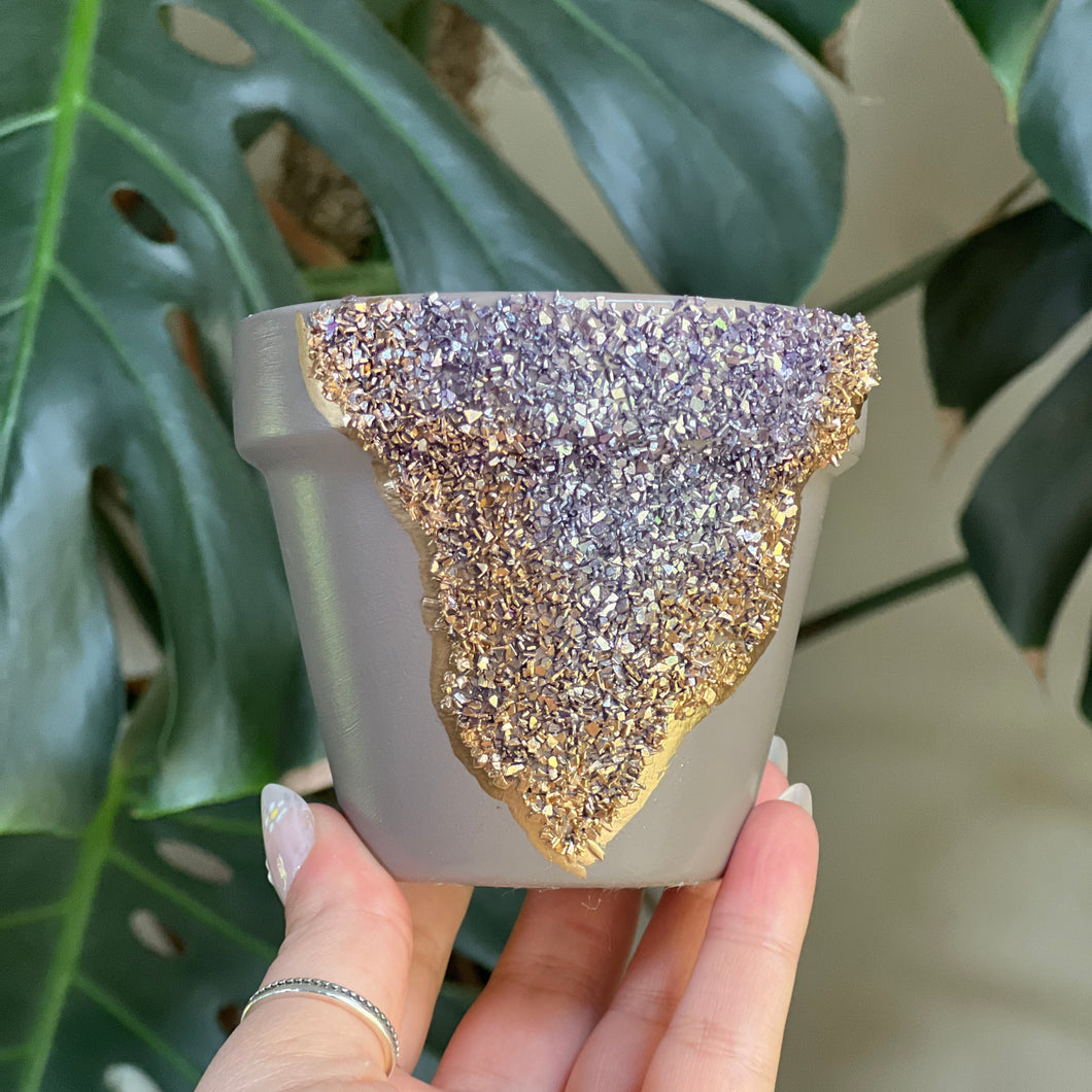 Lavender Geode Handpainted Planter Pot - 4”