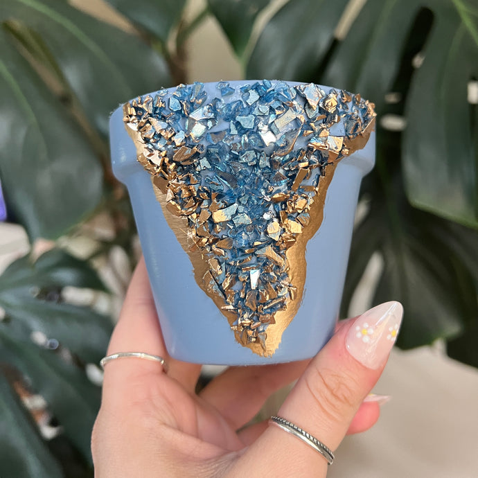 Light Blue Geode Handpainted Planter Pot - 4”