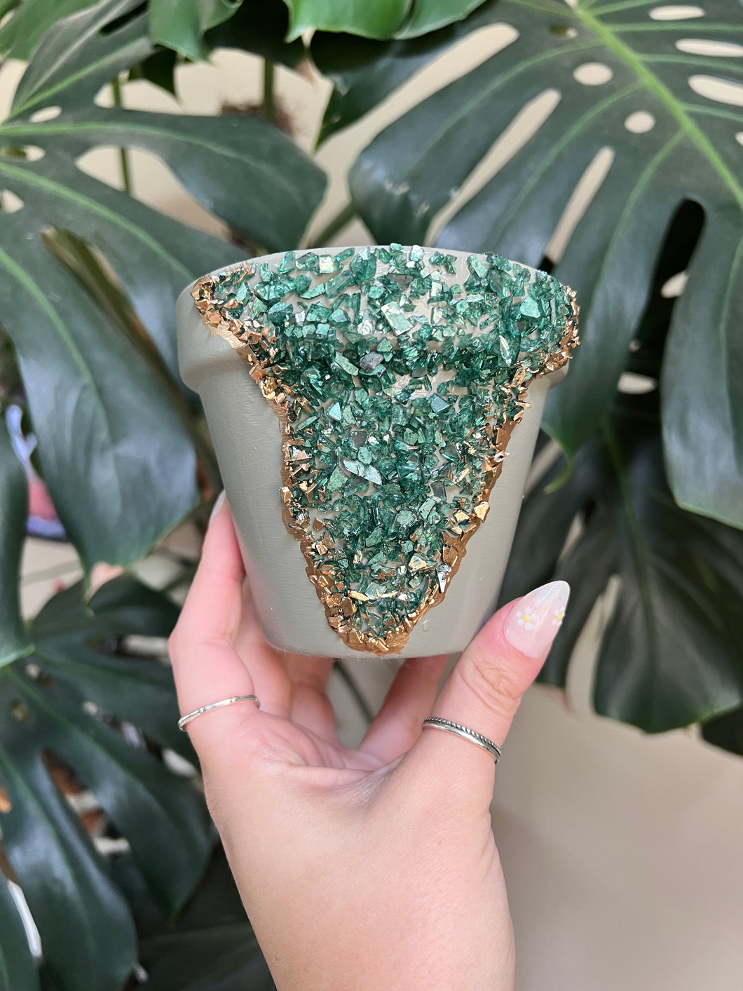 sage green plant pot Sage Green Geode Handpainted Planter Pot