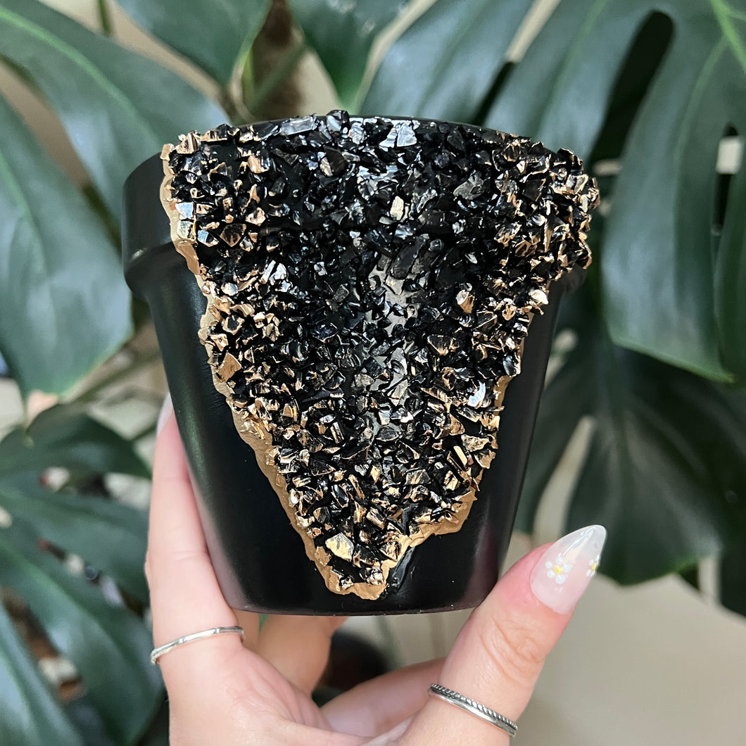 Black Geode Handpainted Planter Pot - 6”