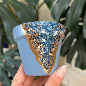 Light Blue Geode Handpainted Planter Pot - 4”